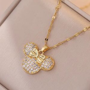 Golden pave zircon Minnie Mouse pendant necklace for women or girls NWT